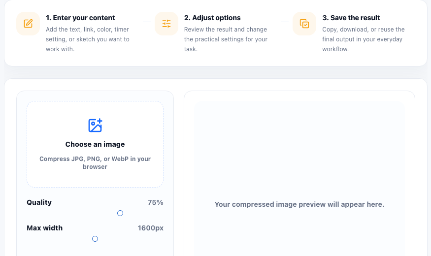 Image Compressor online tool operation area in UtilFlow