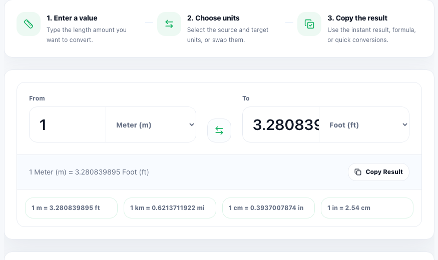 Length Converter online tool interface in UtilFlow