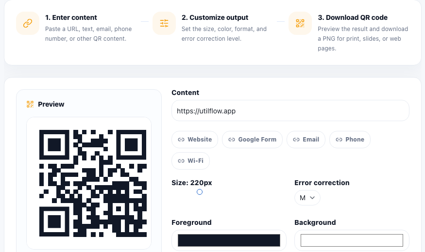 QR Code Generator practical workflow guide in UtilFlow